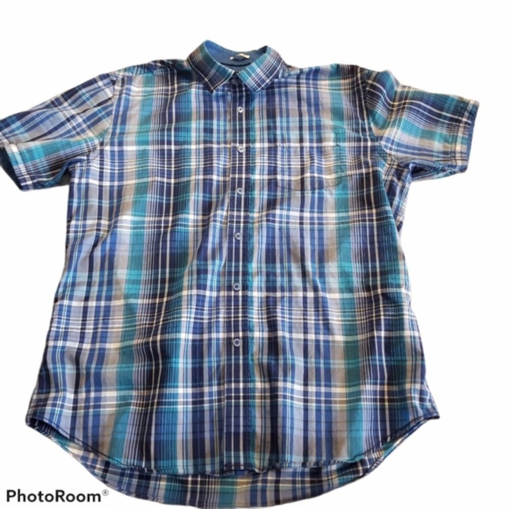 (XL) Bugatchi Shaped Fit Men's Short Sleeve Plaid Shirt Business Casual